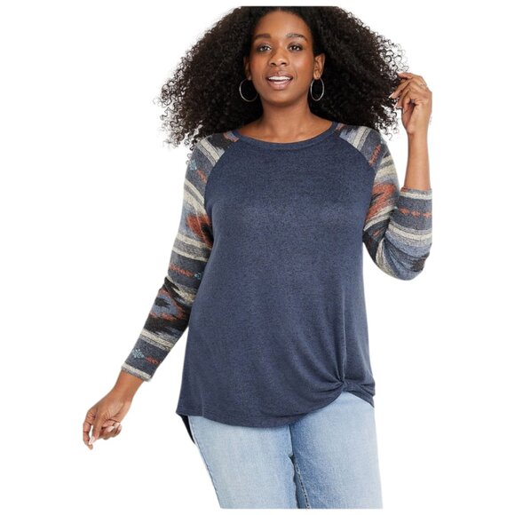 Maurices Plus Size Geo Print Sleeve Mixer Blouse - Picture 1 of 7